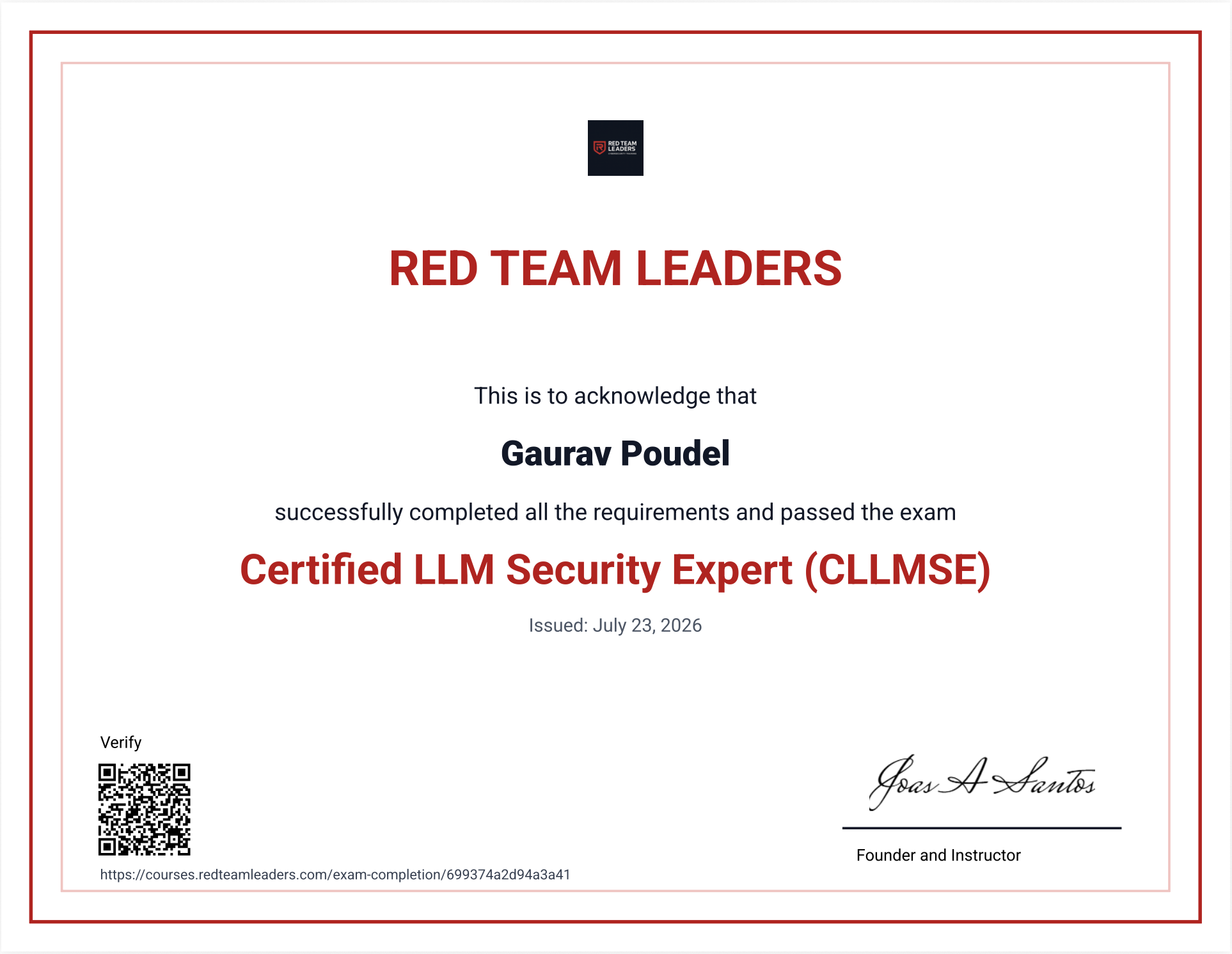 Certified LLM Security Expert